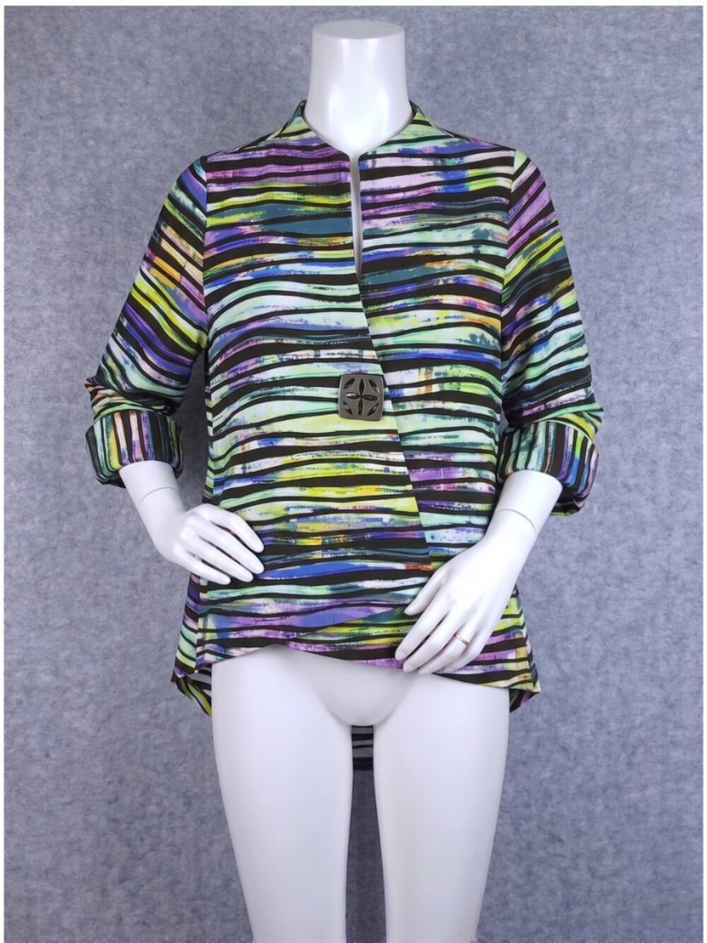 IC by Connie K Watercolor Small Swing Jacket Asymmetric USA Lagenlook Stretch